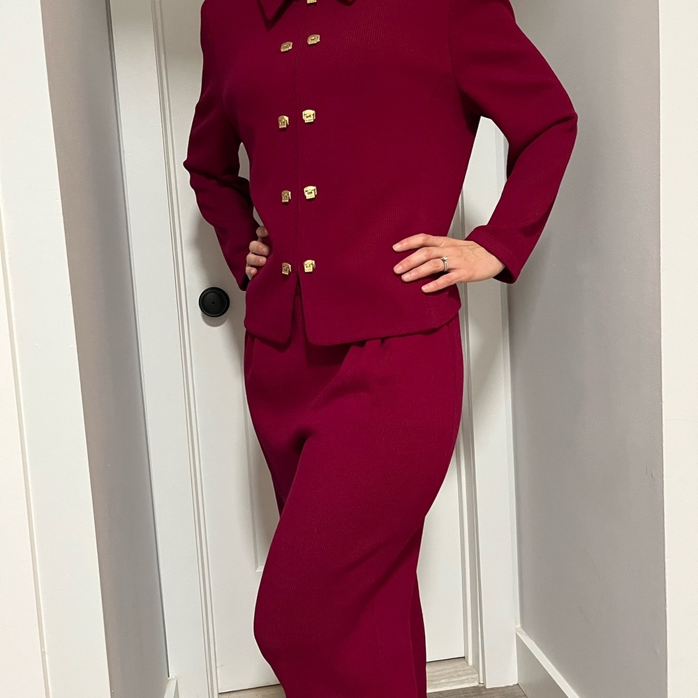 St. John Stunning Burgundy Blazer, Suit Pant and Pencil Skirt Set